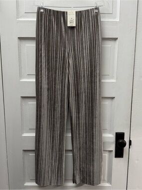 A New Day Pleated Velvet Pants XS Taupe Wide Leg Pull On NWT